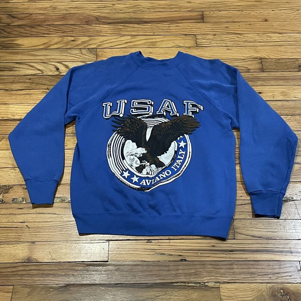 VTG 80s USAF Air Force Artex Blue Sweatshirt Italy Eagle Made In USA